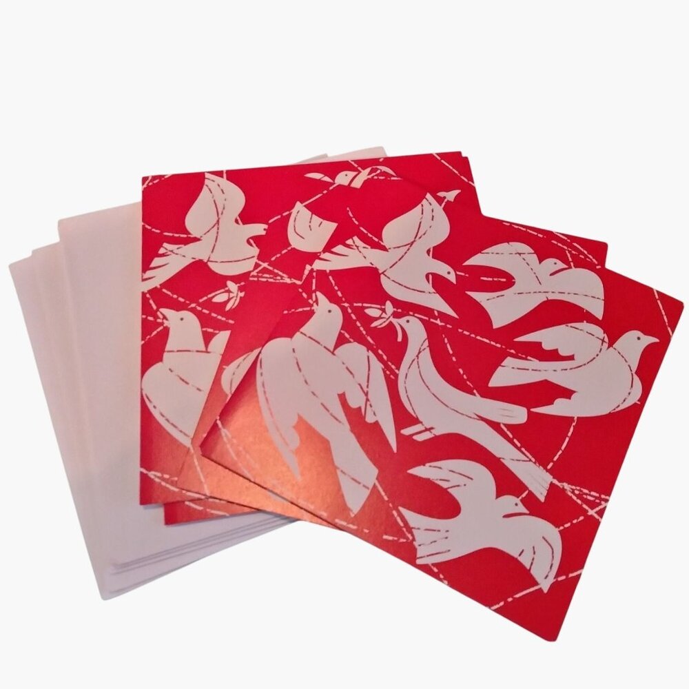 Jenny Frean Dove Design Christmas Greeting Cards Envelope 5 Pack Red Square